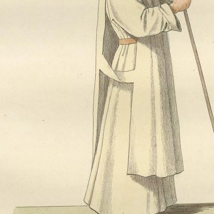 Knights and Devotion: Rhodes Knight, Monk, and Artist in Costume, Engraving 1845, close-up 1