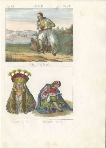 Officer of Nauplia with a Greek Bride and a Greek Merchant, Lithograph, 1842, view 2