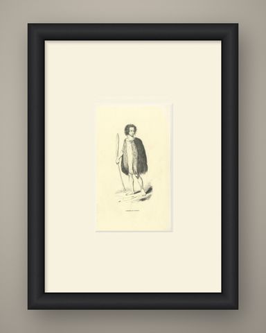 Souraki Warrior, Antique Wahlen Costume Print, 1843-1844, shown framed
