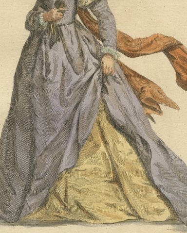 Lady of Quality in France with a Striped Toque, Jefferys Costume Plate, 1757, close-up 2
