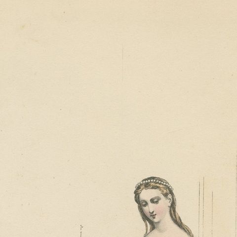 Antique French Print of Courtly Fashion, Reign of Charles V, circa 1860, close-up 6