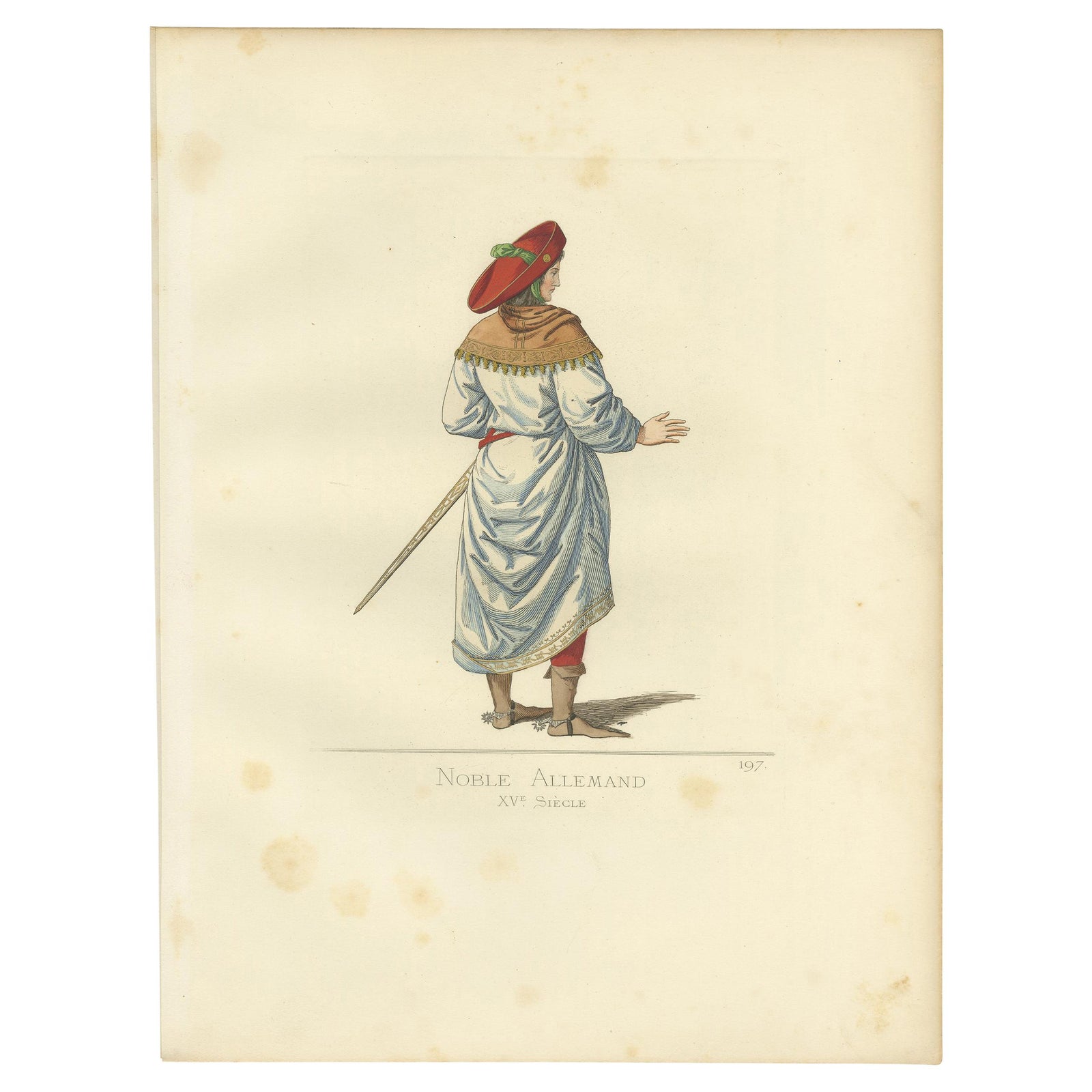 Antique Print of a German Nobleman, 15th Century, by Bonnard, 1860