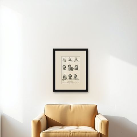Portrait Study of Indigenous People of New Holland (modern-day Australia), 1836, shown framed on a wall