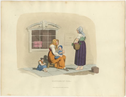 Costume Print: Women and Children in Pisa, 1820s Hand-Colored Engraving, view 2