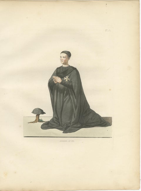 Costumes of a Knight, a Poet, and a Muse from Medieval Italy, Published in 1845, view 2
