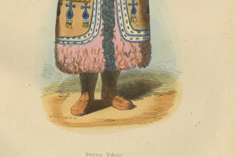Yakut People in Traditional Attire, 1844 Handcolored Lithographs, close-up 3