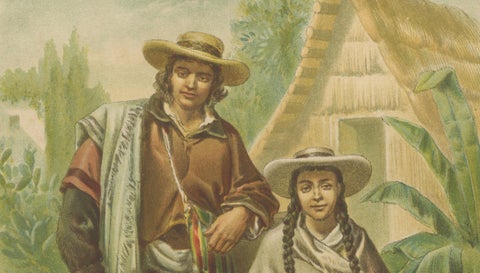 Original Antique Costume Print of Peruvian Mestizos, "Raza Roja", c.1880, close-up 1
