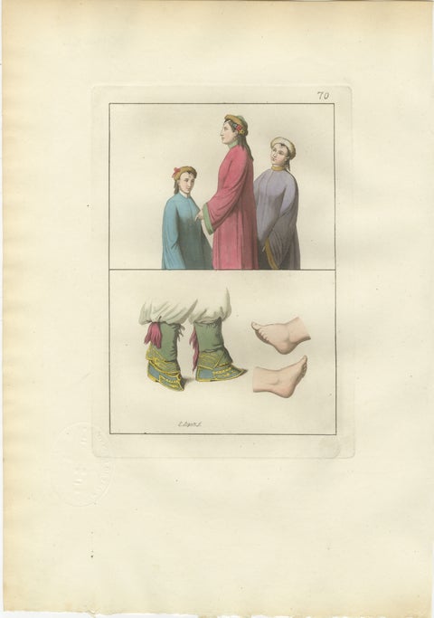 Antique Hand-Coloured Engraving of Chinese Costume & Footbinding, 1815, view 2