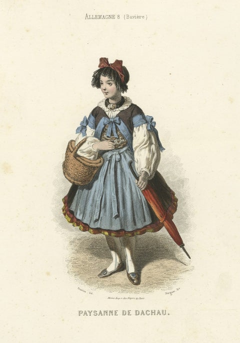 Antique Print of a Peasant Woman from Dachau Near München in Germany, 1850, close-up 1