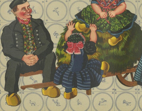 Axel Family in Traditional Costume, Zeeland-Flanders, 1930s Lithograph, close-up 1