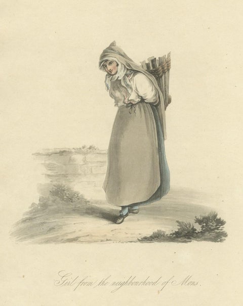 Decorative Engraving of a Girl from Mons or Bergen in Hainaut, Belgium, 1817, close-up 1