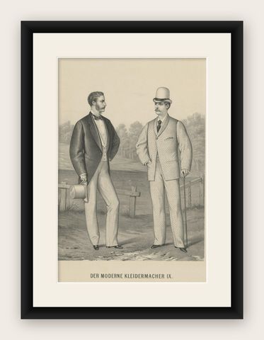 Antique German Print of Men's Fashion, c.1900, shown framed