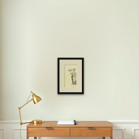 Young Girl of Madison Island, Antique Wahlen Costume Print, 1843-1844, shown framed on a wall