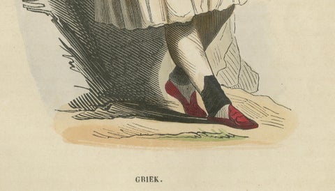 Greek Gentleman in Traditional Costume - Antique Hand-Colored Lithograph, 1852, close-up 4