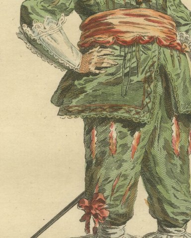 Flemish Gentleman in 1620, Hand Colored Jefferys Costume Plate, 1757, close-up 2