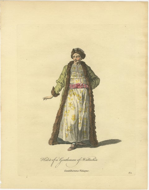 Antique Costume Print of a Gentleman of Wallachia, Engraving Jefferys, 1749, view 2