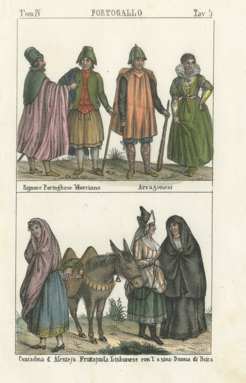 Portuguese and Spanish Costume with a Lisbon Fruit Seller and Donkey, 1842