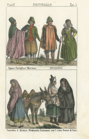 Portuguese and Spanish Costume with a Lisbon Fruit Seller and Donkey, 1842