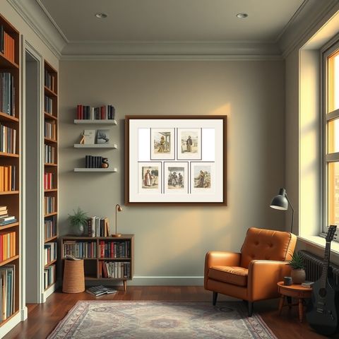 Title: Antique Javanese Costume Lithographs, Set of Five by F. Hardouin, c.1840, shown framed in a room