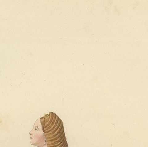Antique Print of a Milanese Noblewoman 15th Century, by Bonnard, 1860, close-up 1