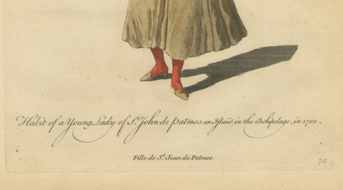 Antique Costume Print Young Lady of St John of Patmos Jefferys, 1749, close-up 4