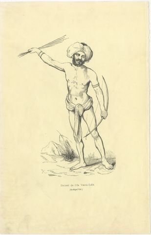 Native of Vatou-Lele, Fiji, Antique Wahlen Costume Print, 1843-1844, view 2