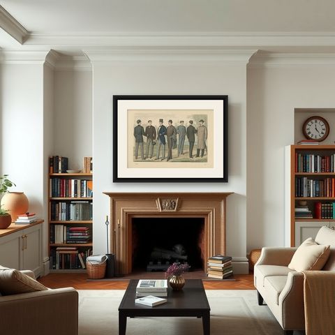 Antique Print of Fashion in April 1883 by Klemm & Weiss, circa 1900, shown framed in a room