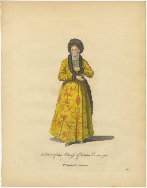 Antique Costume Print of a Princess of Wallachia, Engraving Jefferys, 1749, view 2