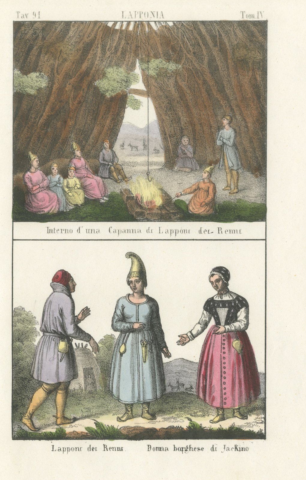 Inside a Hut of the Reindeer Lapps and Lapp Costume, Lapponia, 1842