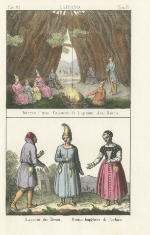 Inside a Hut of the Reindeer Lapps and Lapp Costume, Lapponia, 1842