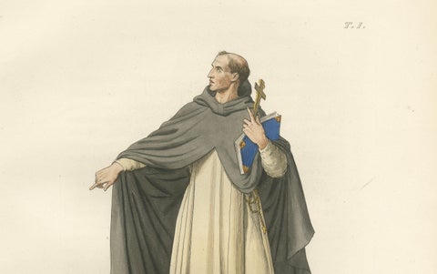 15th Century Dominican Friar, Antique Costume Print, Published 1845, close-up 3