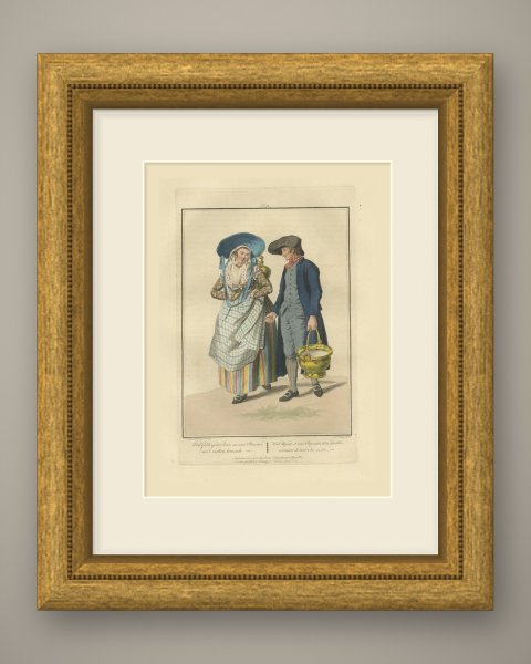 Guelders Farmer and Wife from Milking, Dutch Costume Print, 1811, shown framed