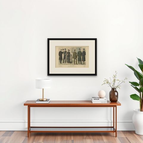 Original Antique Fashion Print, Published in October, 1882, shown framed on a wall
