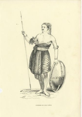 Warrior of the Island of Sawoe, Antique Wahlen Costume Print, 1843-1844