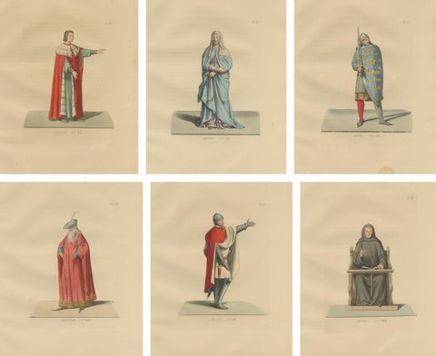 Six Medieval Costumes Hand-Colored Lithographs, France, Circa 1860, view 8