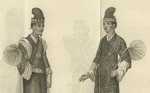Burmese Official, Wife & Secretary in Ceremonial Dress, Antique Print, c.1800, close-up 3