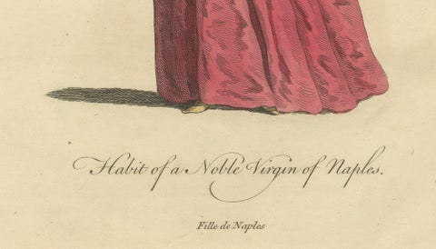 Italian Noblewomen Costume Engravings from Naples, Hand-Colored, 1749, close-up 5
