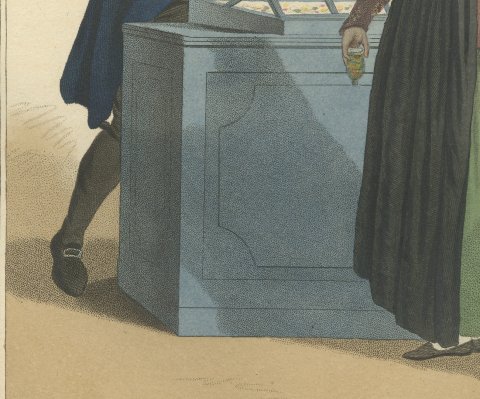 The Fixed Price, Shopkeeper and Customer, Dutch Costume Print, 1811, close-up 3