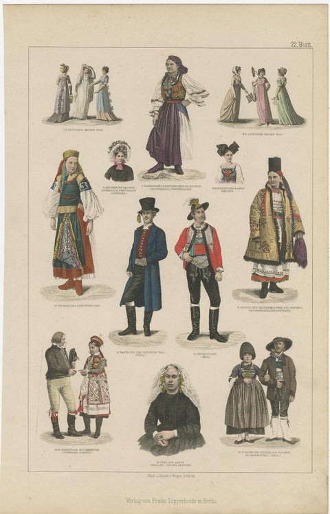 Old Prints of Costumes of Hungary, Tyrol, Sweden, Romania, Holland, Etc., Ca1875, view 2