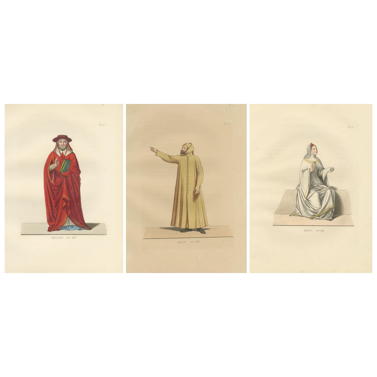 Cardinal, Commoner, and Florentine Noble in 15th-Century Italian Costume, 1845
