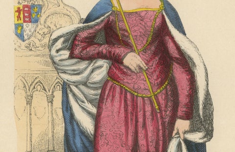 Queen Philippa of Hainaut in Ceremonial Attire, Costume Di Moyen Age, 1847, close-up 1