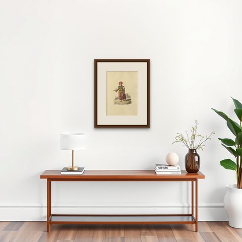 Antique Print of Mameluke of Egypt, the Military Costume of Turkey, 1818, shown framed on a wall