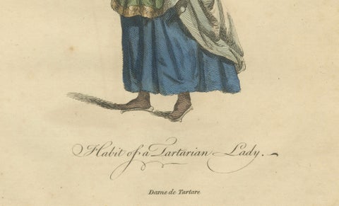 Tartar Princess Costume Study, Elegant Hand-Colored Engraving, 1749, close-up 4