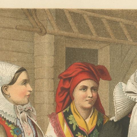 Spreewald Folk Costumes, Prussia, Women in Traditional Dress, c.1875, close-up 6