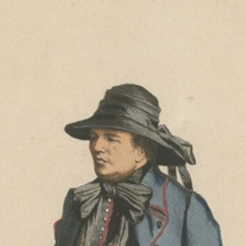 Polish Farmer on an Old Costume Print from the Polish Region of Pyrzyce, 1880, close-up 1