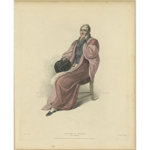 Antique Hand-Colored Print of a Doctor in Physic in Full Dress, 1813, view 2