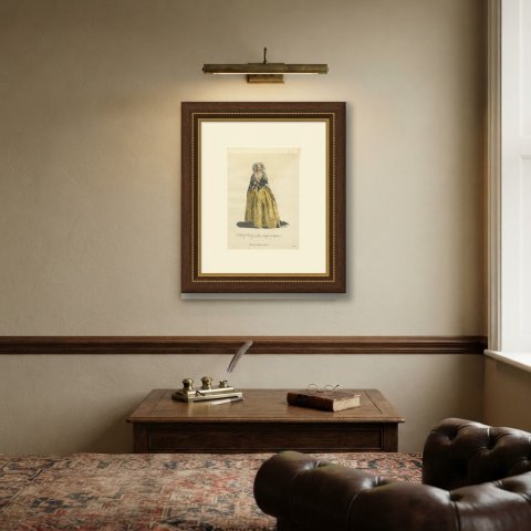 Eltruda in the Masque of Alfred, Georgian Stage Costume, Jefferys Print, 1757, shown framed on a wall