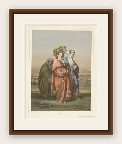 Antique Chromolithographed Print of Turkish Ladies Walking, shown framed