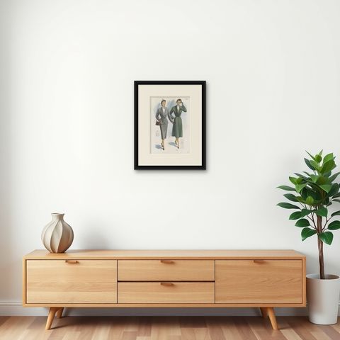 Vintage Fashion Print 'Pl. 14211' Published in Ladies Styles, 1951, shown framed on a wall