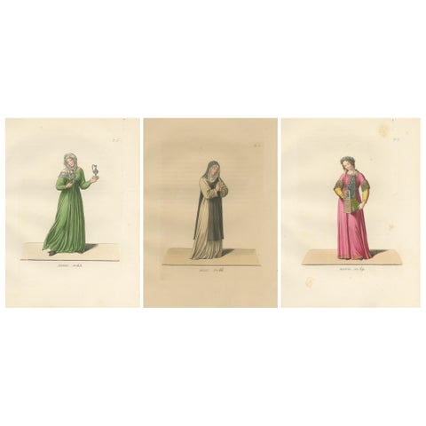 Servant, Dominican Nun and Young Lady in Traditional Italian Dress - 1845 Print